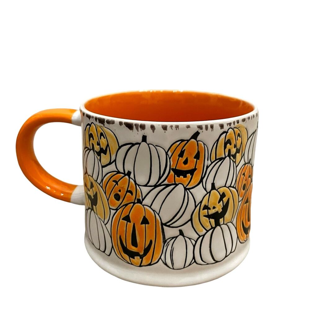 Eli + Ana PUMPKIN PATCH Ceramic Mug Orange & White "CHIPPER HALLOWEEN" New
